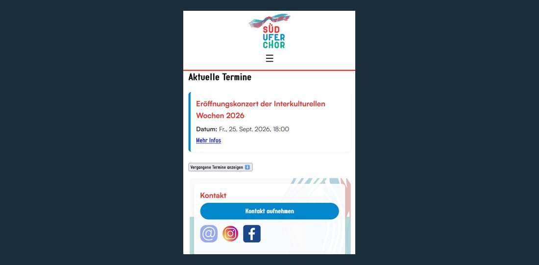 Dieselbe Terminübersicht auf einem Smartphone, einspaltig dargestellt